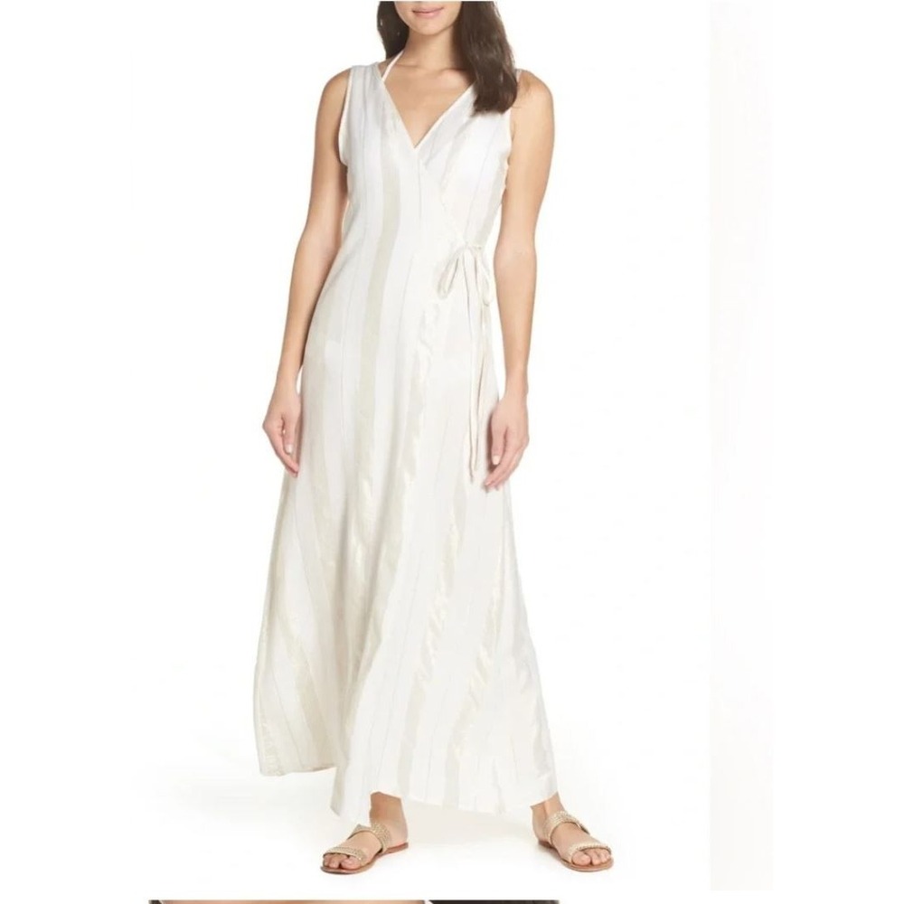 Onia women Grace Maxi Dress WWB22-3 Lurex Stripe white M USA made MSRP $325